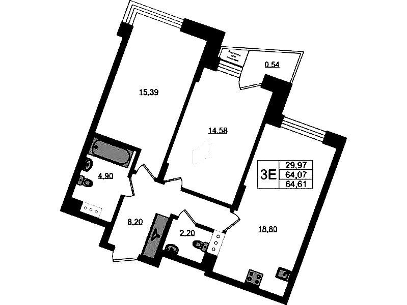 2-комнатная квартира 64.61 м², 8/11 эт., ЖК «VEREN NORT Сертолово»
